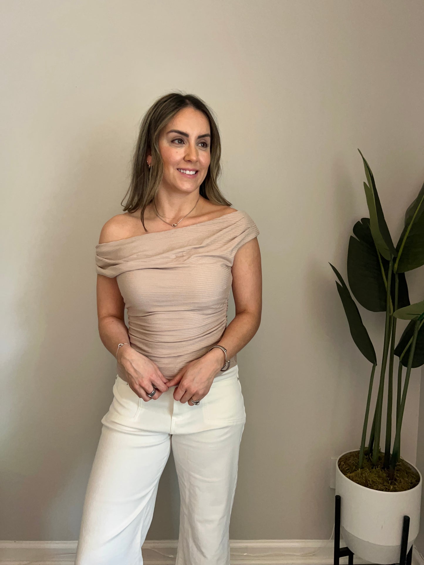 Off Shoulder Rib Knit Top
