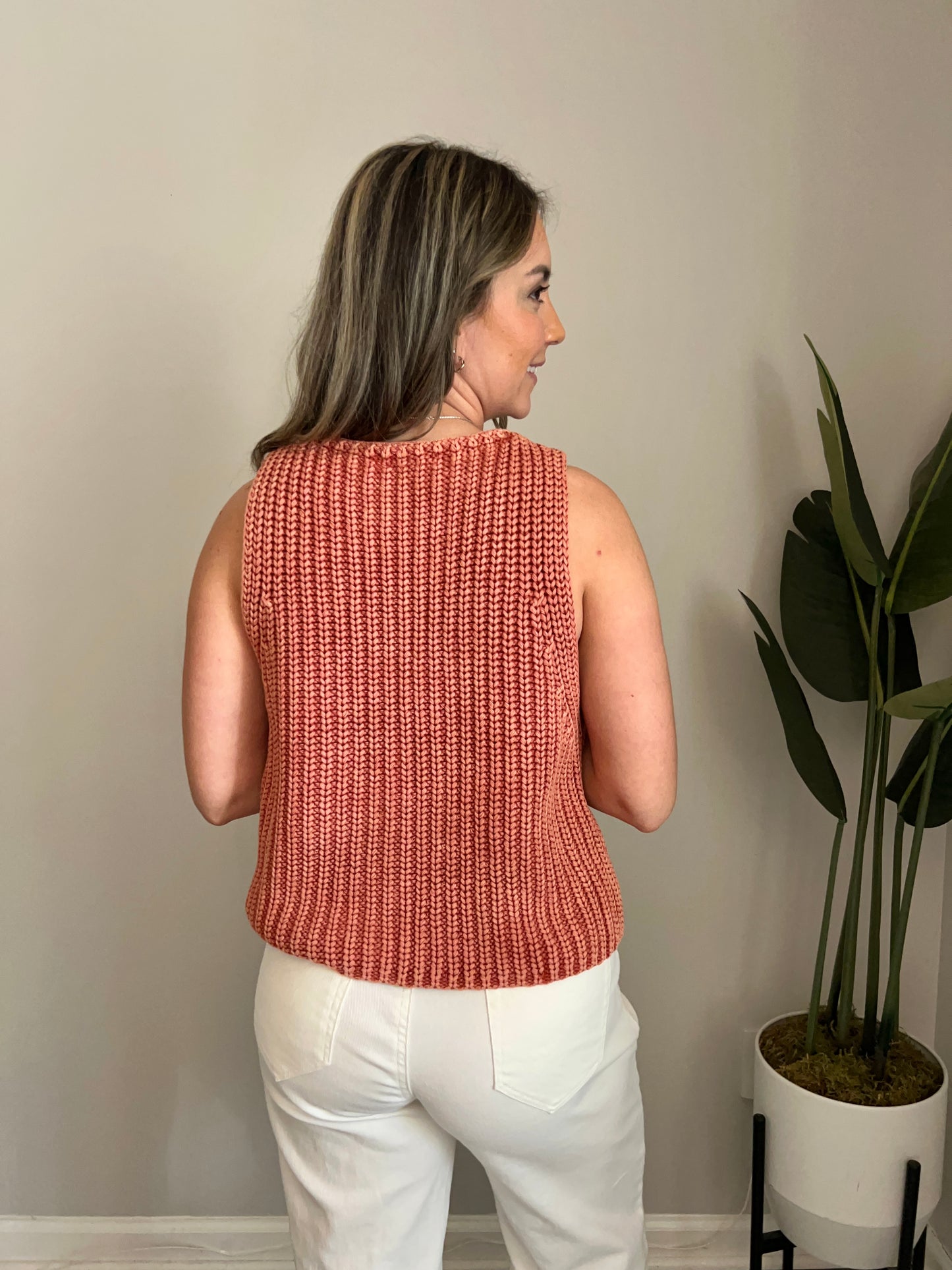 Button Down Sleeveless Sweater Top