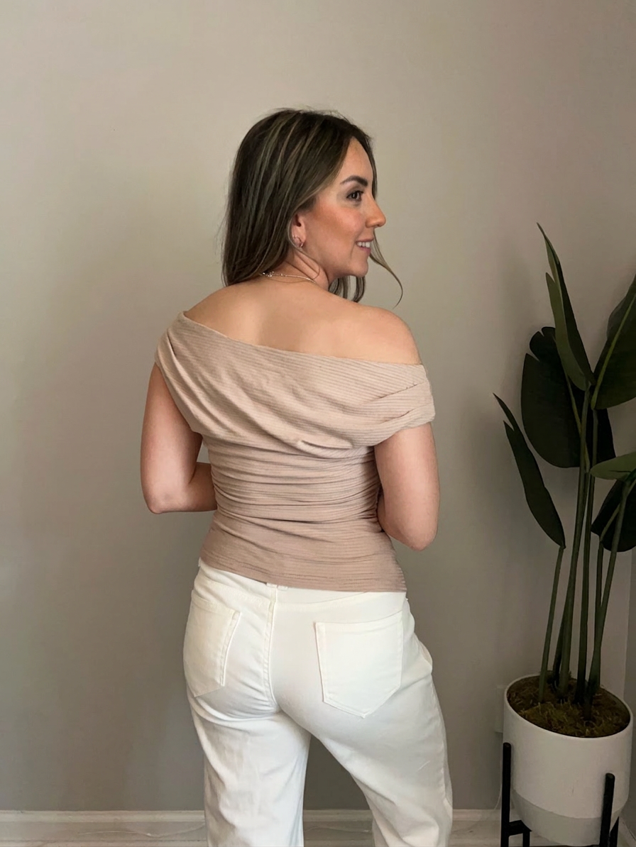 Off Shoulder Rib Knit Top