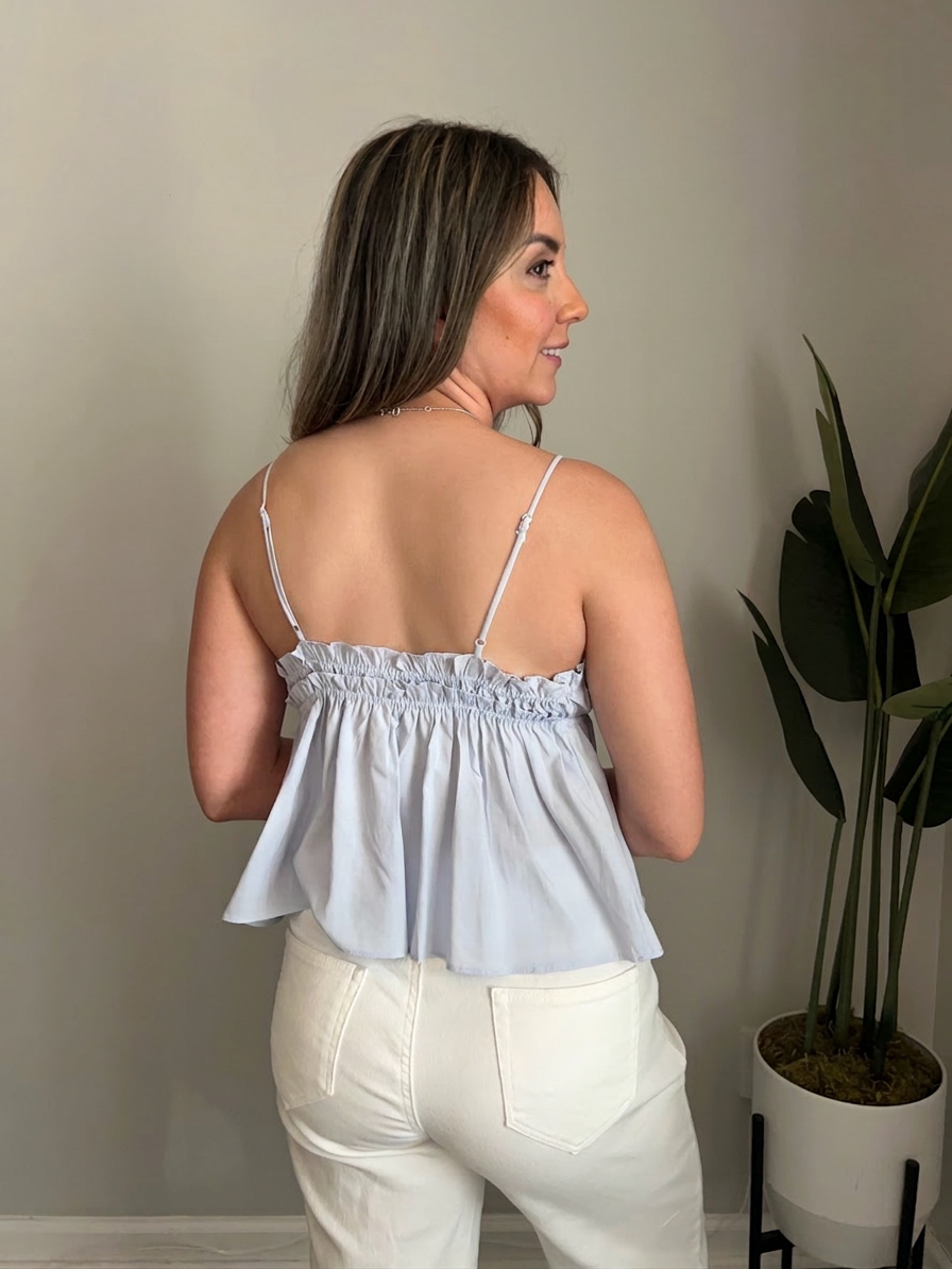 Elastic Ruffle V-Neck Tied Cami Top