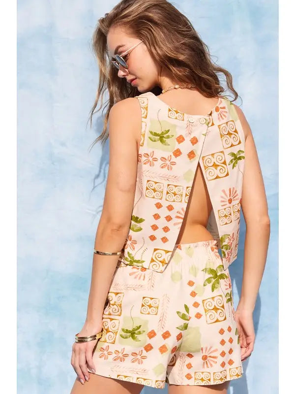 Printed Cropped Top and Short Set